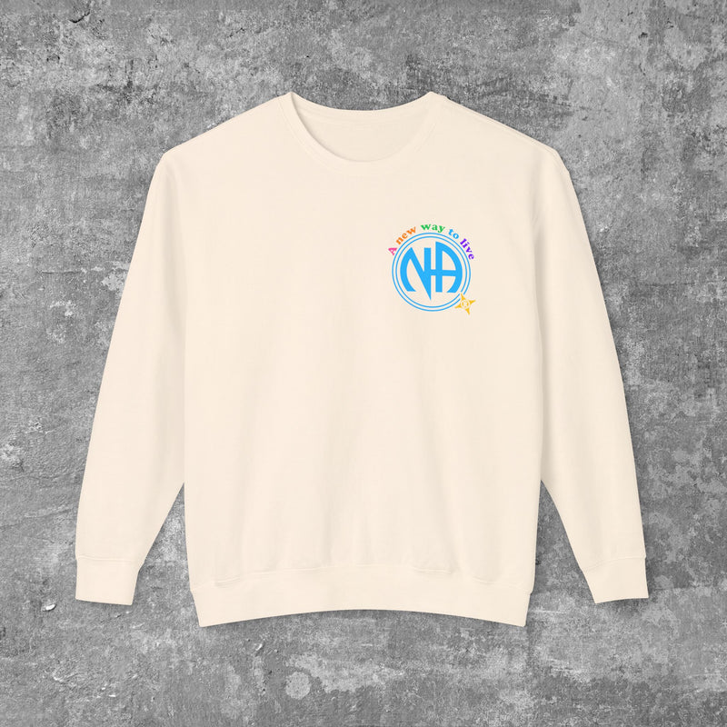 Load image into Gallery viewer, Living My Best Life the NA Way Narcotics Anonymous Unisex Comfort Colors Lightweight Crewneck Sweatshirt
