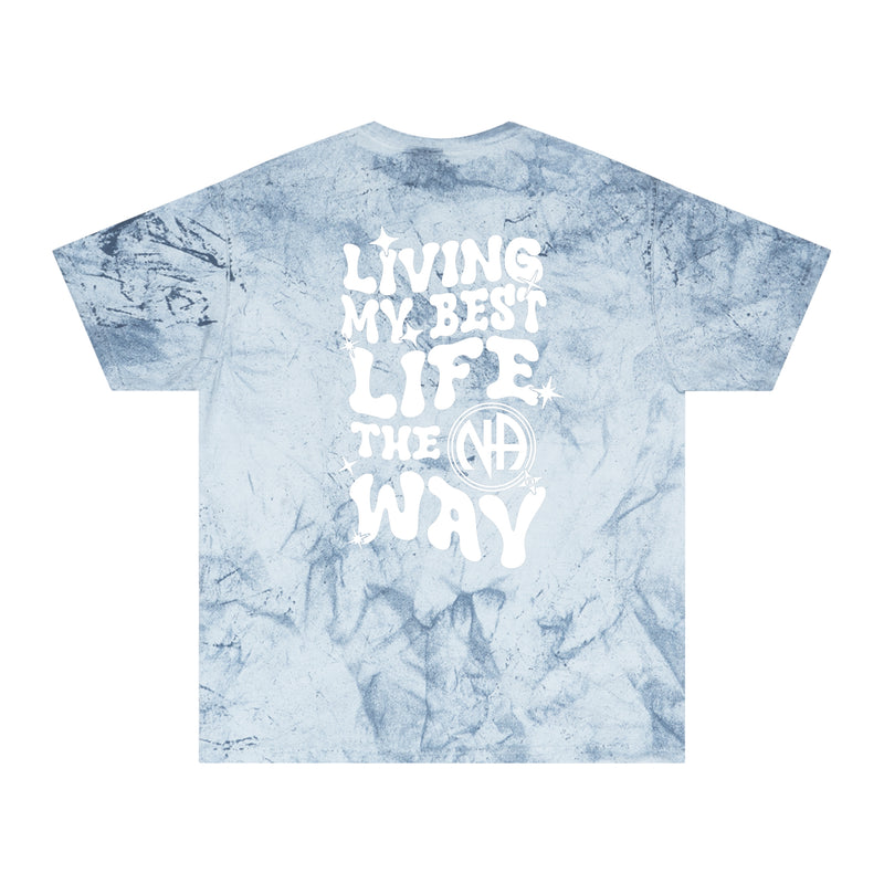 Load image into Gallery viewer, Living My Best Life~ The NA Way Pastel ColorBlast Comfort Colors Pre-shrunk Unisex T-shirt