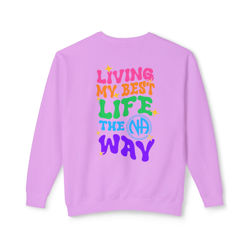 Load image into Gallery viewer, Living My Best Life the NA Way Narcotics Anonymous Unisex Comfort Colors Lightweight Crewneck Sweatshirt