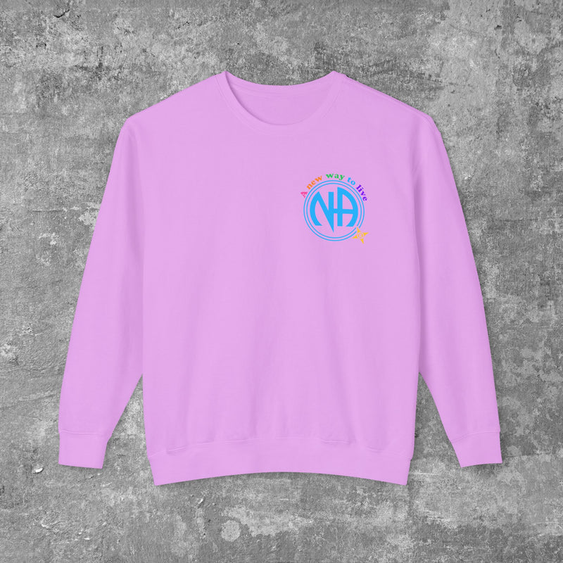 Load image into Gallery viewer, Living My Best Life the NA Way Narcotics Anonymous Unisex Comfort Colors Lightweight Crewneck Sweatshirt