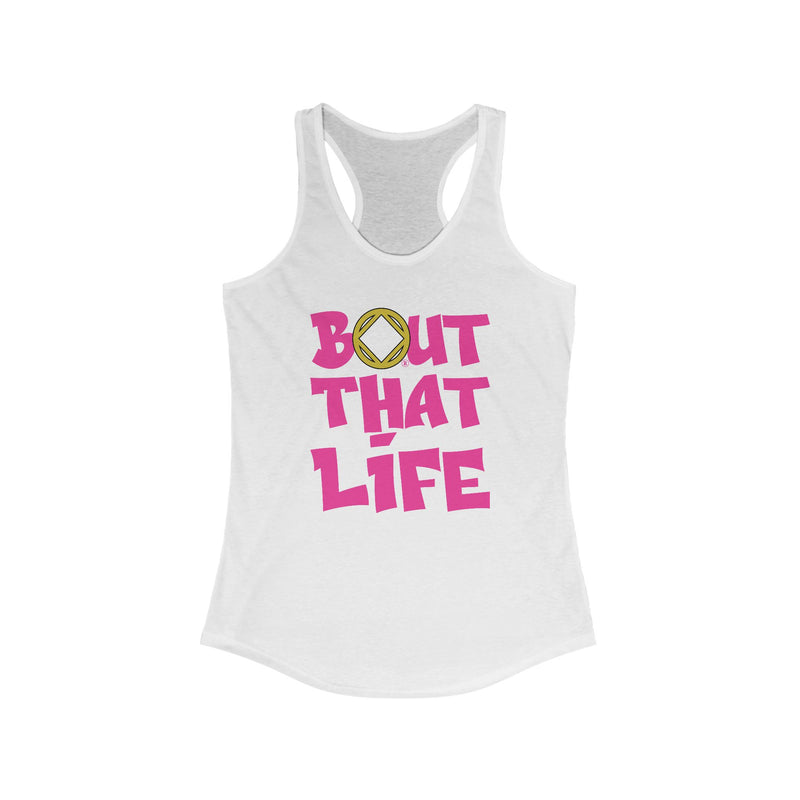 Load image into Gallery viewer, White tank top with pink and yellow text on a white background