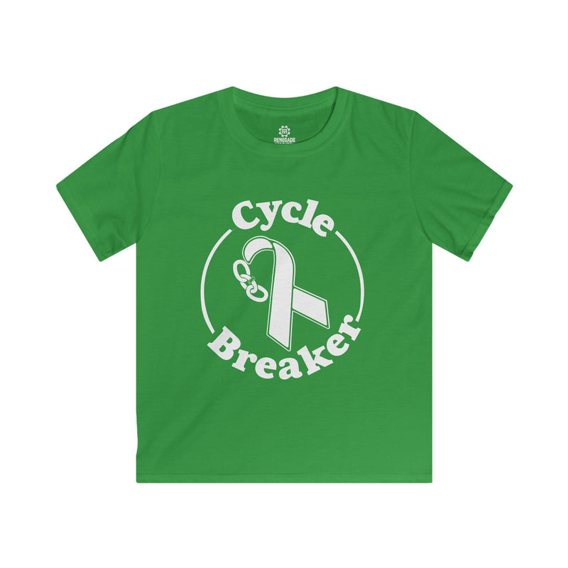 Load image into Gallery viewer, Green t-shirt with 'Cycle Breaker' design on a white background
