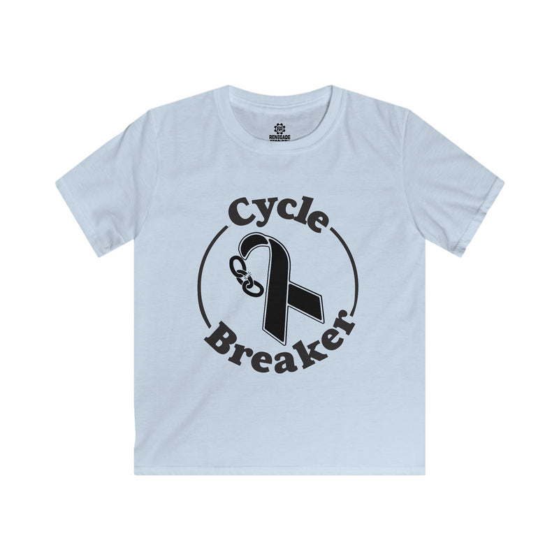 Load image into Gallery viewer, Light blue t-shirt with 'Cycle Breaker' graphic design on a white background