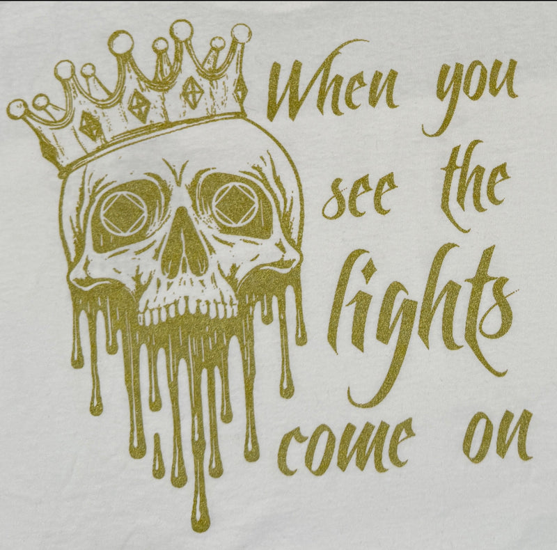 Load image into Gallery viewer, See the Lights Come On White and Gold Metallic Tee ~ Gold Metallic
