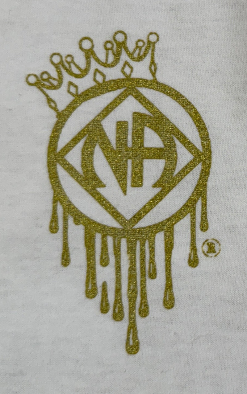 Load image into Gallery viewer, See the Lights Come On White and Gold Metallic Tee ~ Gold Metallic