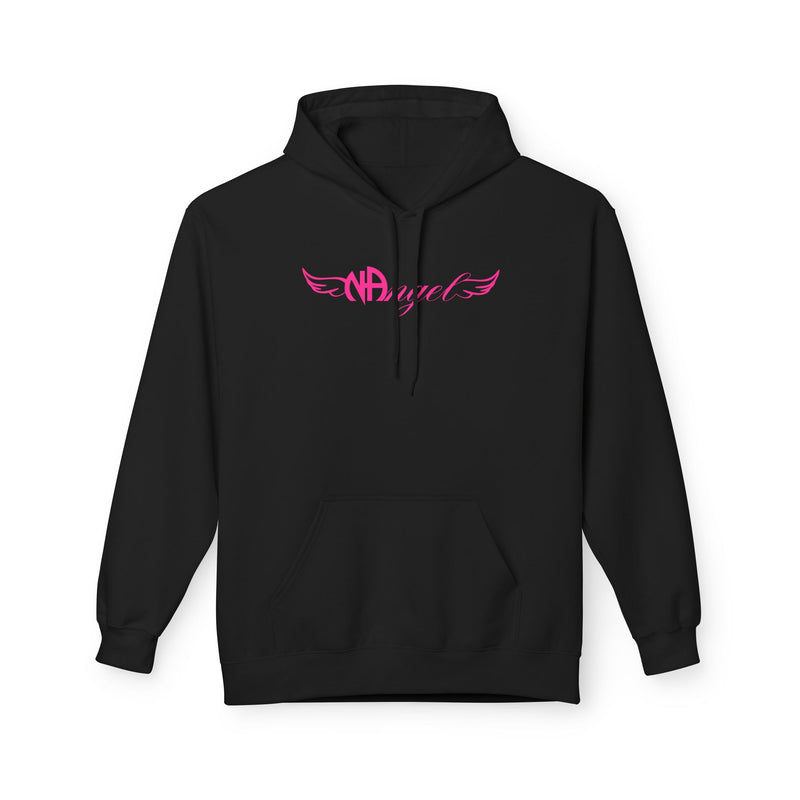 Load image into Gallery viewer, Black hoodie with pink logo on a white background