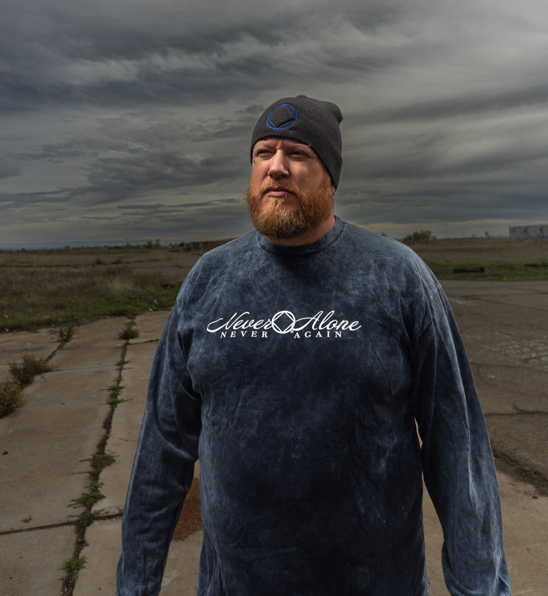 Load image into Gallery viewer, sweatshirt with 'Never Alone Never Again' text