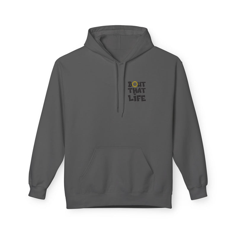 Load image into Gallery viewer, Gray hoodie with 'Bout That Life' text