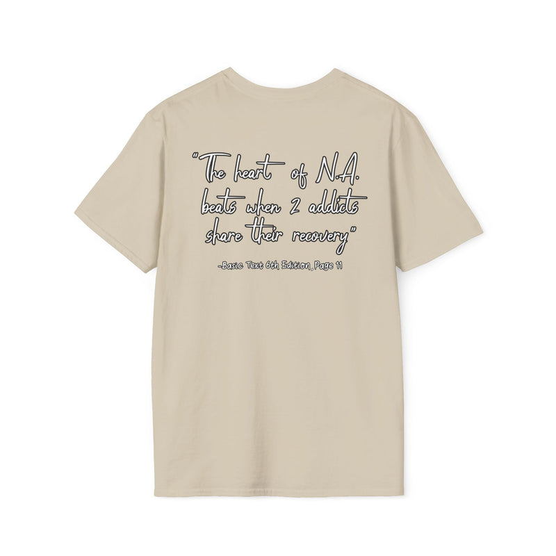 Load image into Gallery viewer, Beige t-shirt with text on the back on a white background