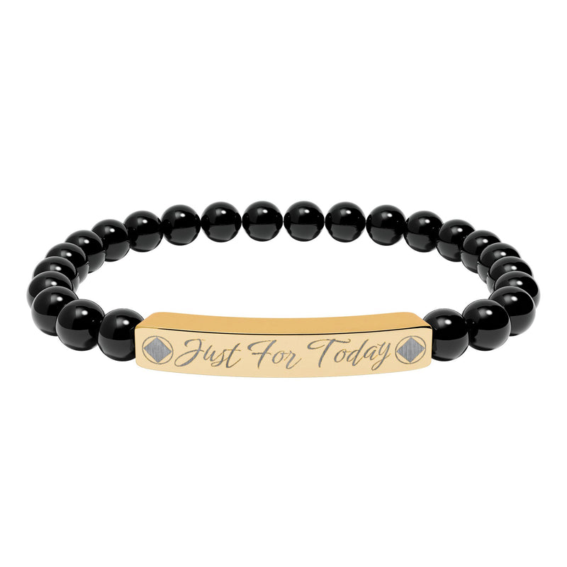 Load image into Gallery viewer, Just For Today Engraved Natural Stone Stretch Bar Bracelet