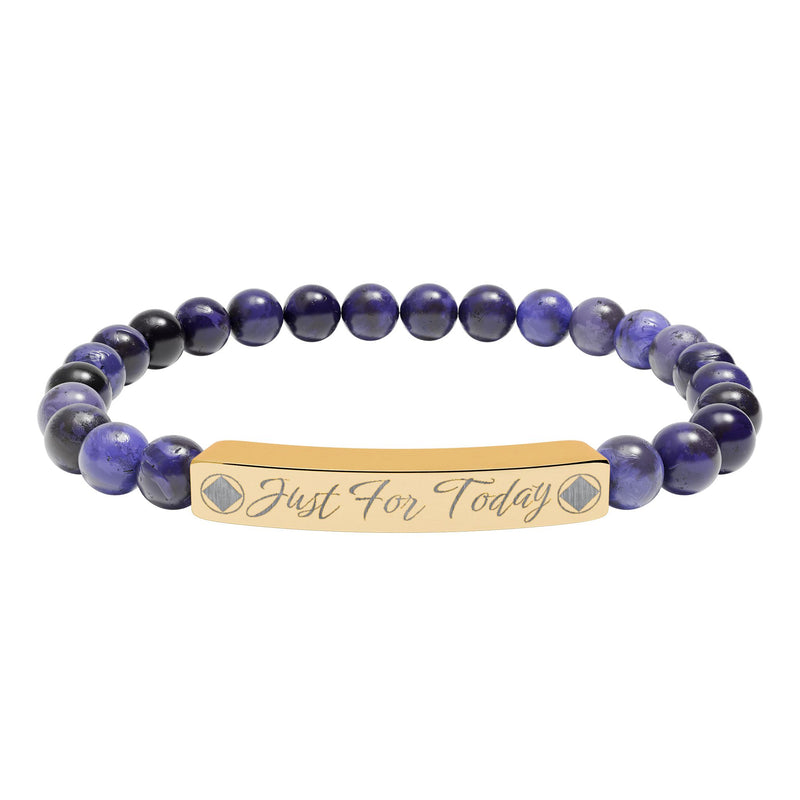 Load image into Gallery viewer, Just For Today Engraved Natural Stone Stretch Bar Bracelet