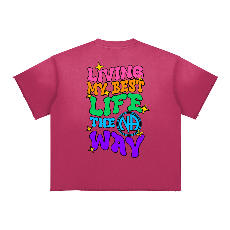 Load image into Gallery viewer, Living My Best Life the N.A. Way Sun Faded Raw Edge T-Shirt
