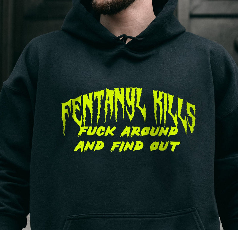 Load image into Gallery viewer, Fentanyl Kills Fuck Around and Find Out Unisex Men's Hooded Pull-Over Sweatshirt
