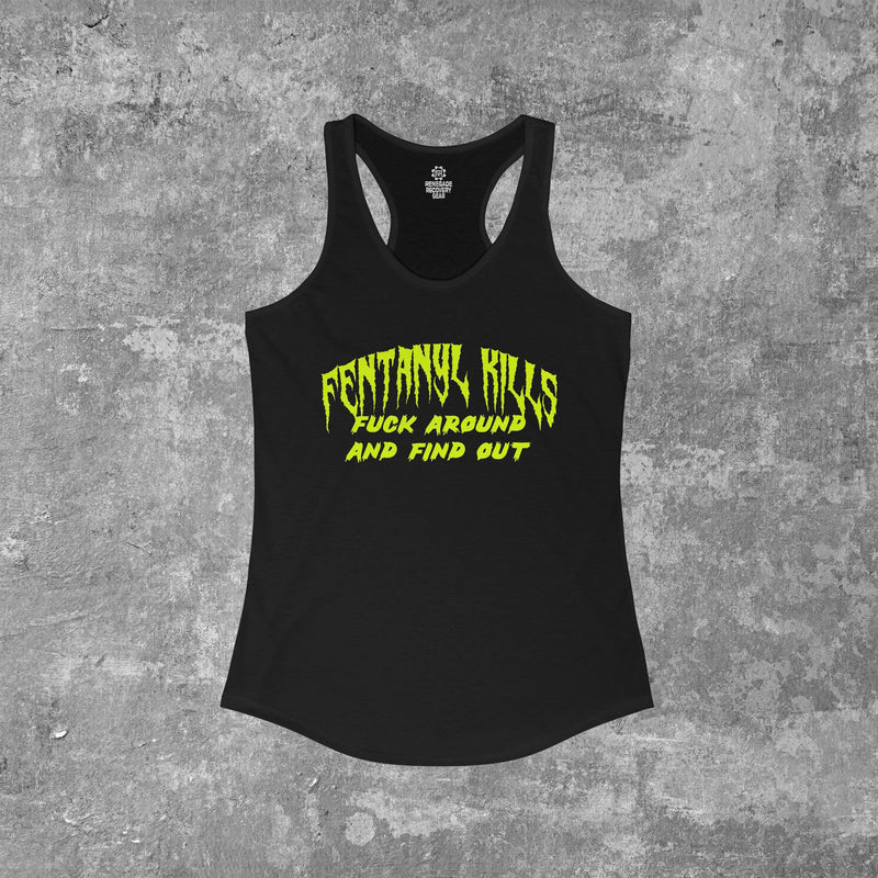 Load image into Gallery viewer, Fentanyl Kills Fuck Around and Find Out Women's Ideal Racerback Tanktop