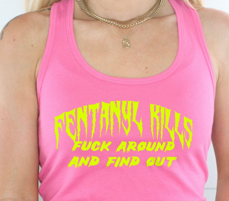 Load image into Gallery viewer, Fentanyl Kills Fuck Around and Find Out Women's Ideal Racerback Tanktop