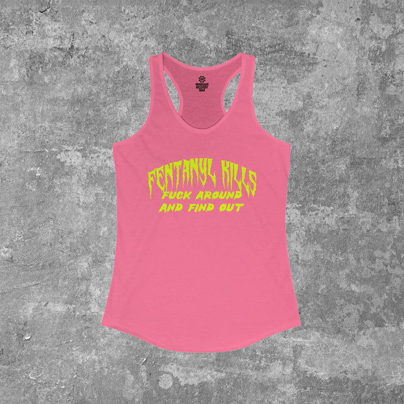 Load image into Gallery viewer, Fentanyl Kills Fuck Around and Find Out Women's Ideal Racerback Tanktop