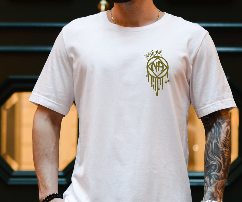Load image into Gallery viewer, See the Lights Come On White and Gold Metallic Tee ~ Gold Metallic