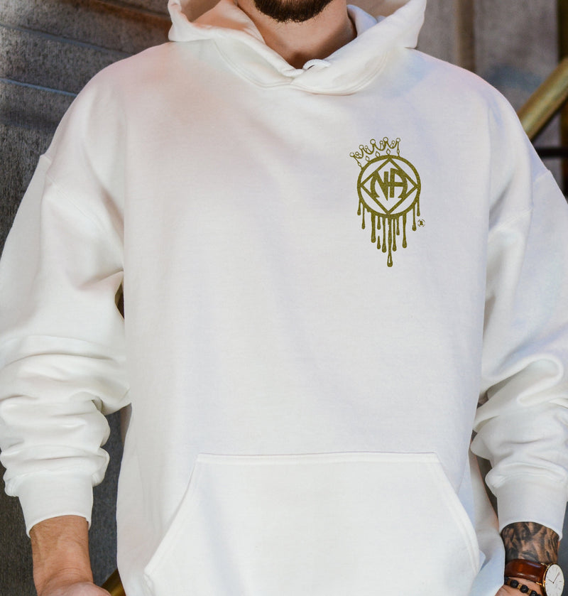 Load image into Gallery viewer, See the Lights Come On White and Gold Metallic Hoodie ~ Gold Metallic