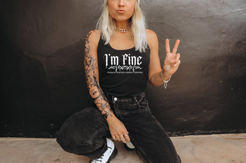 Load image into Gallery viewer, I'm F.I.N.E. - Fucked Up, Insecure, Neurotic, and Emotional Women's Racerback Tanktop