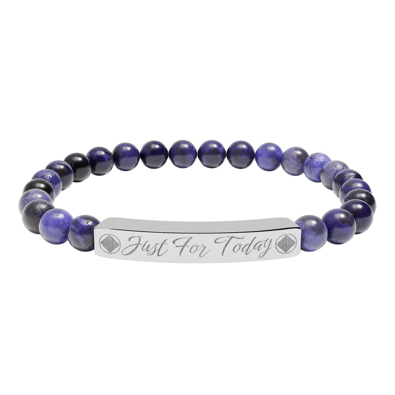 Load image into Gallery viewer, Just For Today Engraved Natural Stone Stretch Bar Bracelet