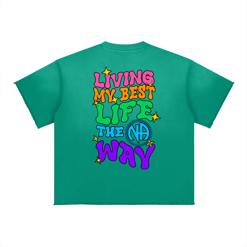 Load image into Gallery viewer, Living My Best Life the N.A. Way Sun Faded Raw Edge T-Shirt