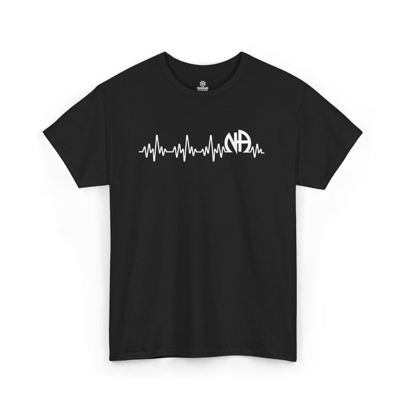 Load image into Gallery viewer, Black t-shirt with a white graphic design on a white background