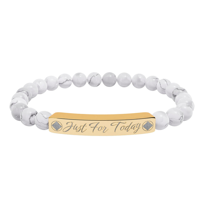 Load image into Gallery viewer, Just For Today Engraved Natural Stone Stretch Bar Bracelet