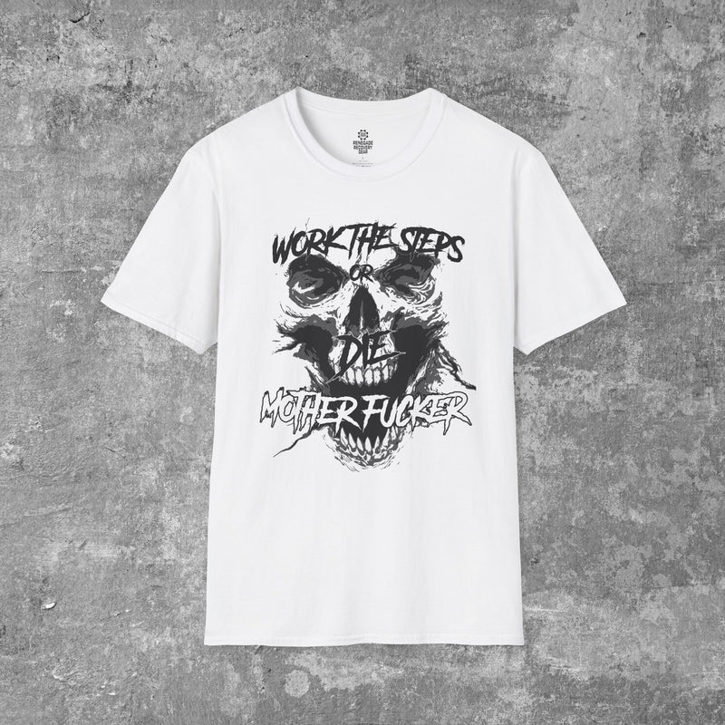 Load image into Gallery viewer, Work the Steps or Die MF'ER Unisex White Cotton T-shirt