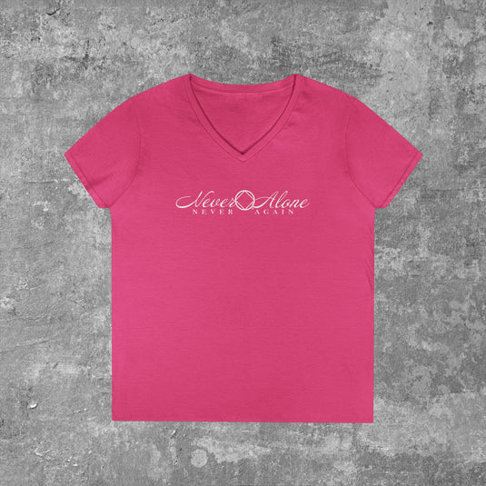 Never Alone 🔷 Never Again Women's V-Neck T-Shirt