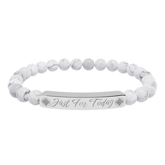 Just For Today Engraved Natural Stone Stretch Bar Bracelet