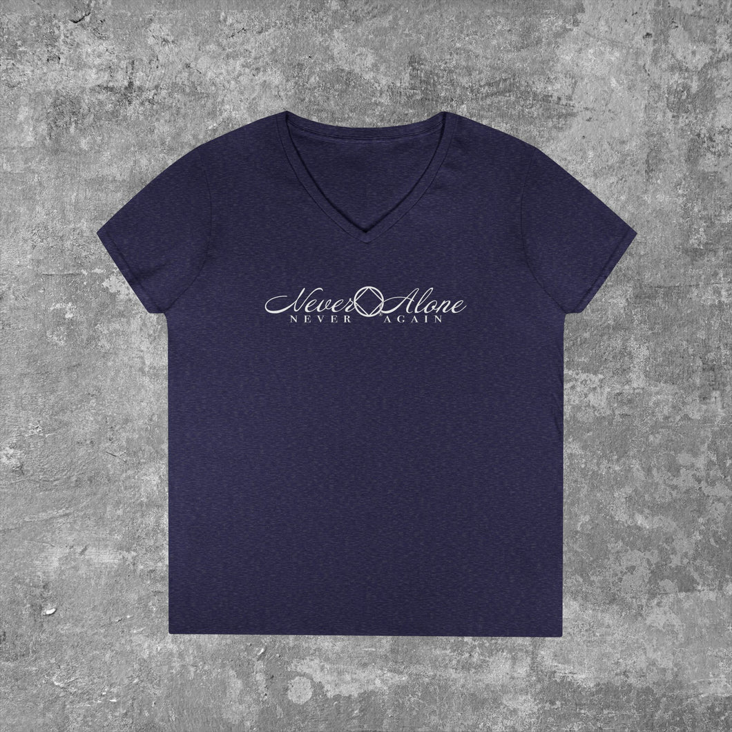 Never Alone 🔷 Never Again Women's V-Neck T-Shirt