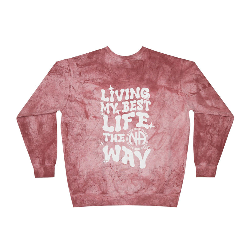 Load image into Gallery viewer, Living My Best Life the NA Way Narcotics Anonymous Unisex Women&#39;s Comfort Colors Color Blast Crewneck Sweatshirt
