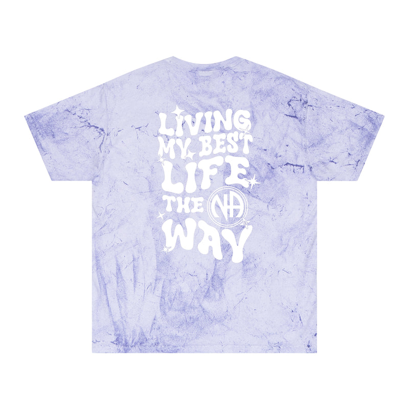 Load image into Gallery viewer, Living My Best Life~ The NA Way Pastel ColorBlast Comfort Colors Pre-shrunk Unisex T-shirt
