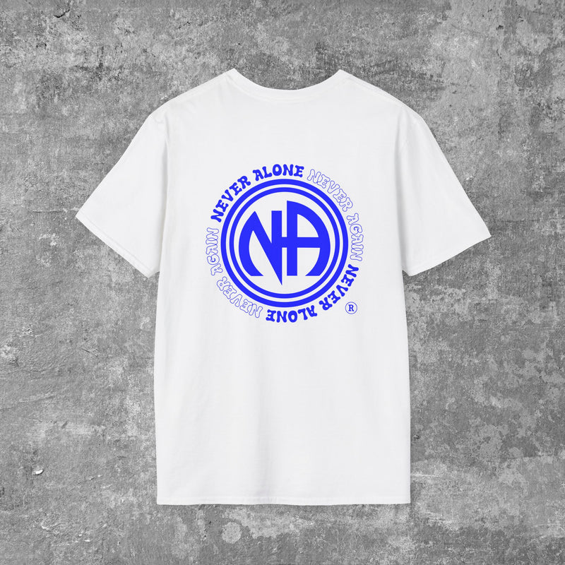 Load image into Gallery viewer, Never Alone Never Again Narcotics Anonymous Double Circle Logo Unisex Men&#39;s Softstyle T-shirt
