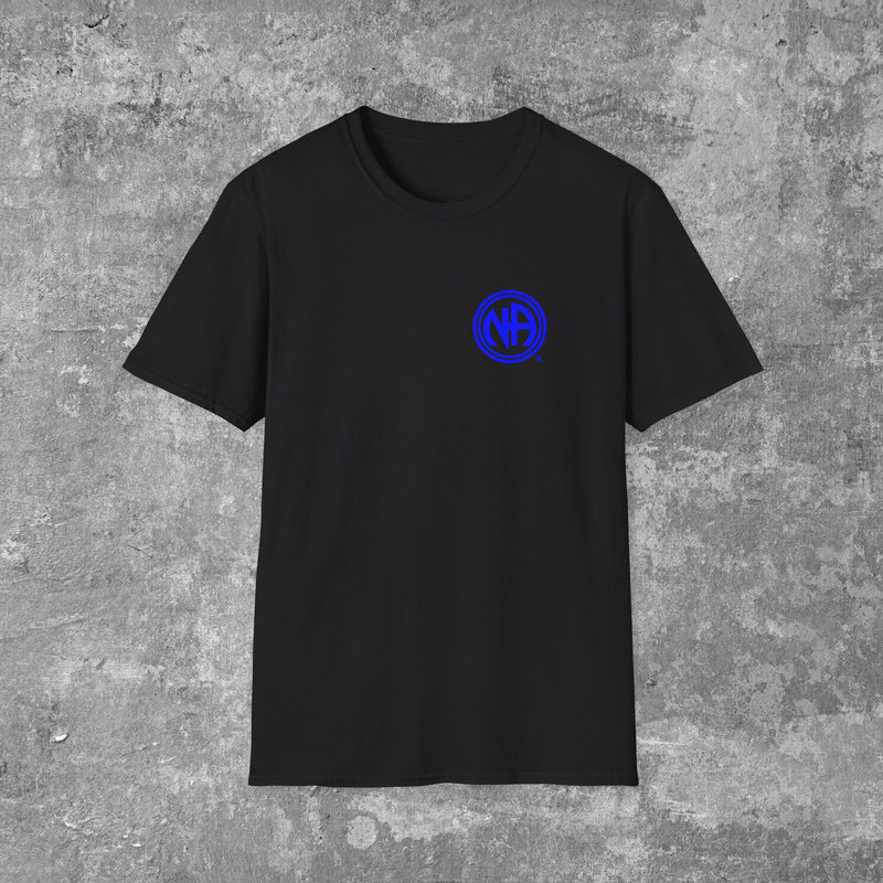 Load image into Gallery viewer, Never Alone Never Again Narcotics Anonymous Double Circle Logo Unisex Men&#39;s Softstyle T-shirt
