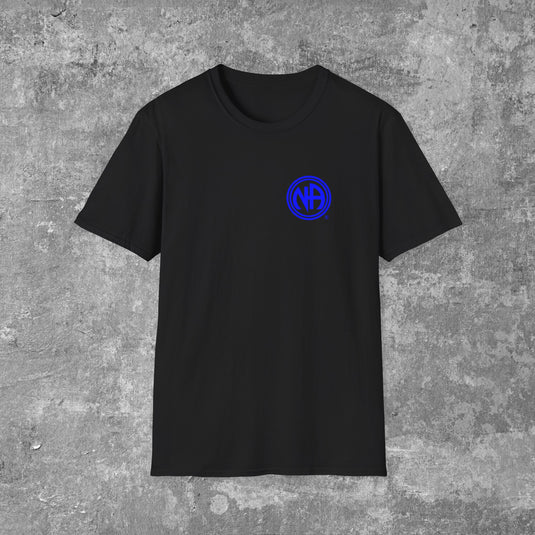 Never Alone Never Again Narcotics Anonymous Double Circle Logo Unisex Men's Softstyle T-shirt