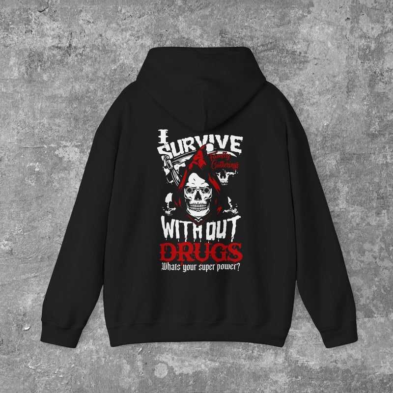 Load image into Gallery viewer, I Survive Family Gatherings Without Drugs, What&#39;s Your Super Power? Unisex Heavy Blend Pull-Over Hoodie
