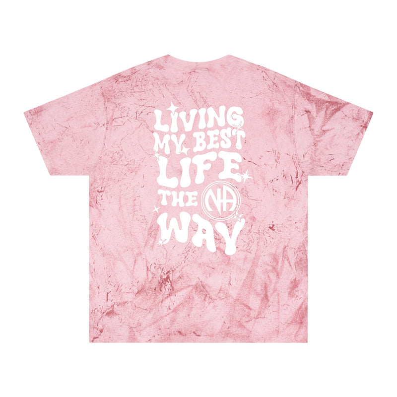 Load image into Gallery viewer, Living My Best Life~ The NA Way Pastel ColorBlast Comfort Colors Pre-shrunk Unisex T-shirt
