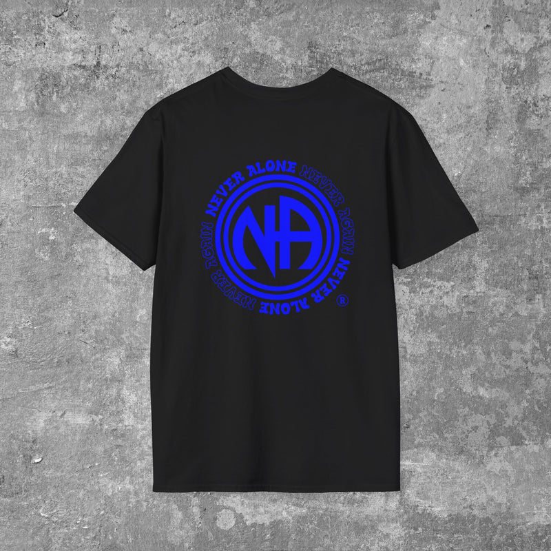 Load image into Gallery viewer, Never Alone Never Again Narcotics Anonymous Double Circle Logo Unisex Men&#39;s Softstyle T-shirt
