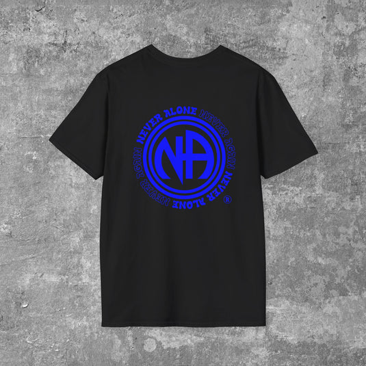 Never Alone Never Again Narcotics Anonymous Double Circle Logo Unisex Men's Softstyle T-shirt