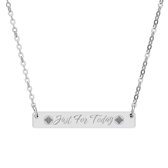 Just For Today Stainless Steel Engraved Horizontal Bar Necklace