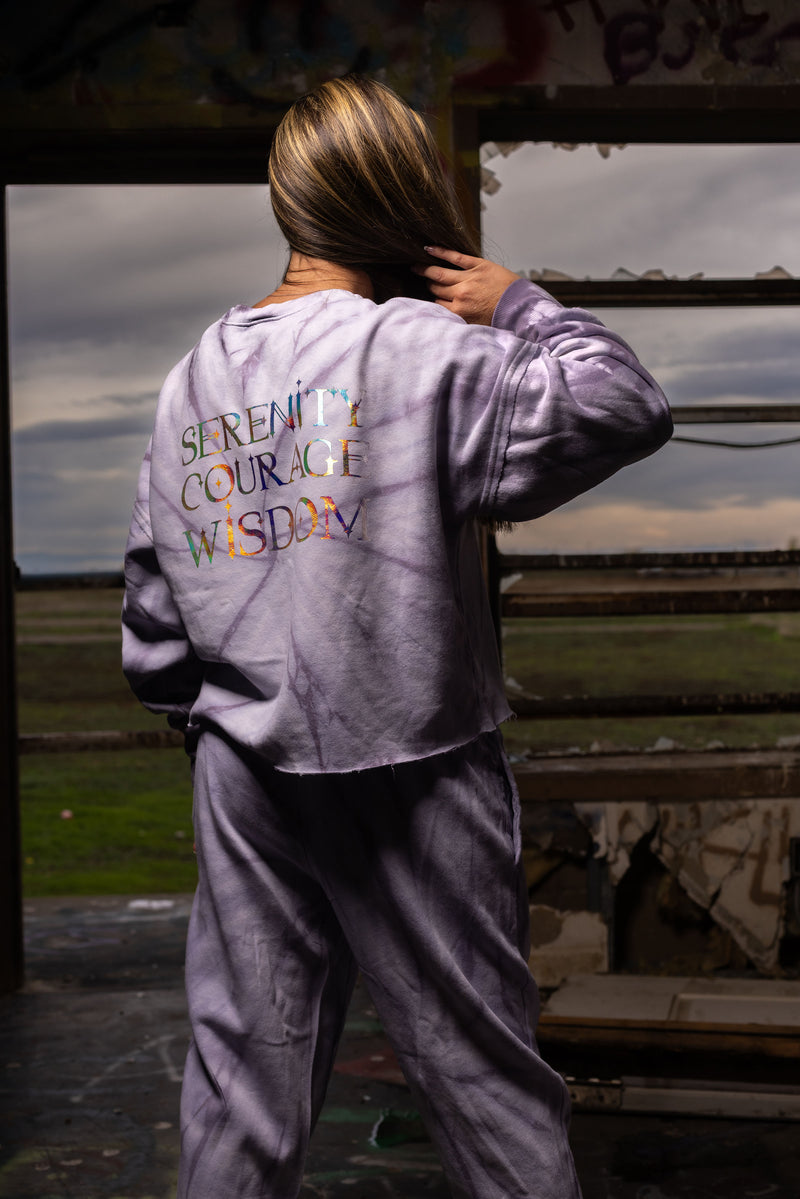 Load image into Gallery viewer, Serenity ~ Courage ~ Wisdom Holographic 'Lillac' Cropped Fleece Sweater
