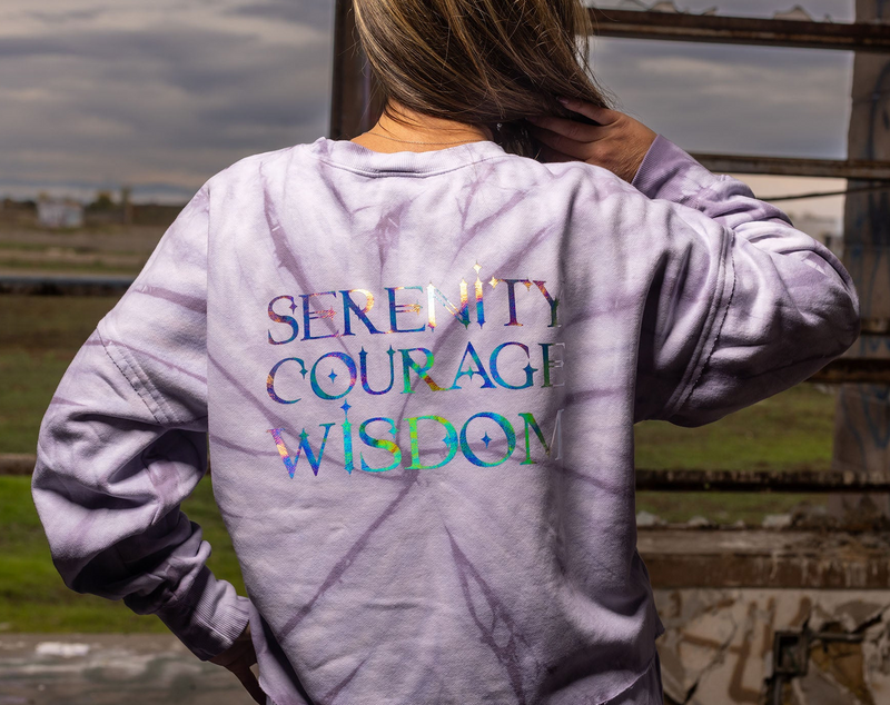 Load image into Gallery viewer, Serenity ~ Courage ~ Wisdom Holographic 'Lillac' Cropped Fleece Sweater
