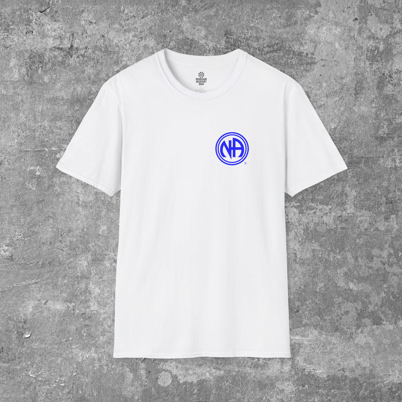 Load image into Gallery viewer, Never Alone Never Again Narcotics Anonymous Double Circle Logo Unisex Men&#39;s Softstyle T-shirt
