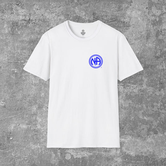 Never Alone Never Again Narcotics Anonymous Double Circle Logo Unisex Men's Softstyle T-shirt