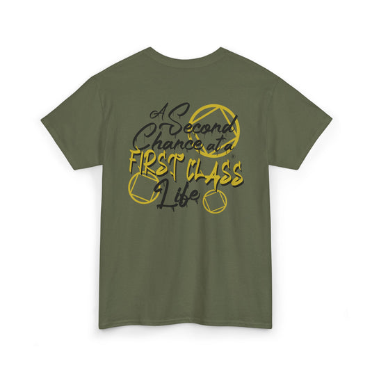 Green t-shirt with motivational quote on a white background