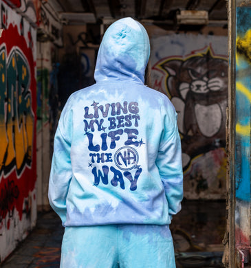 tie-dye hoodie with text