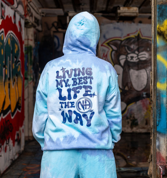 tie-dye hoodie with text