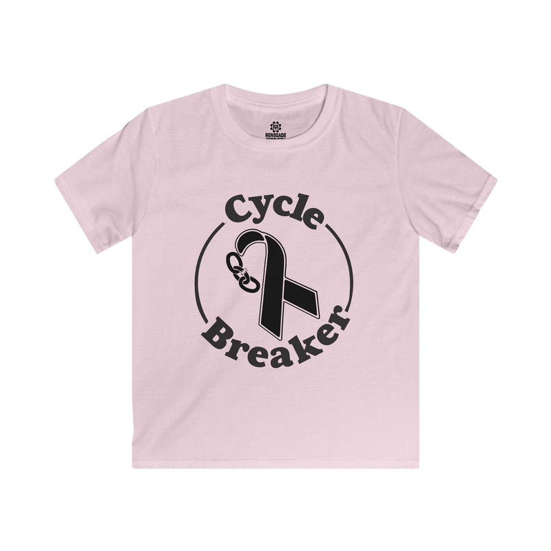 Load image into Gallery viewer, Pink t-shirt with 'Cycle Breaker' graphic on a white background
