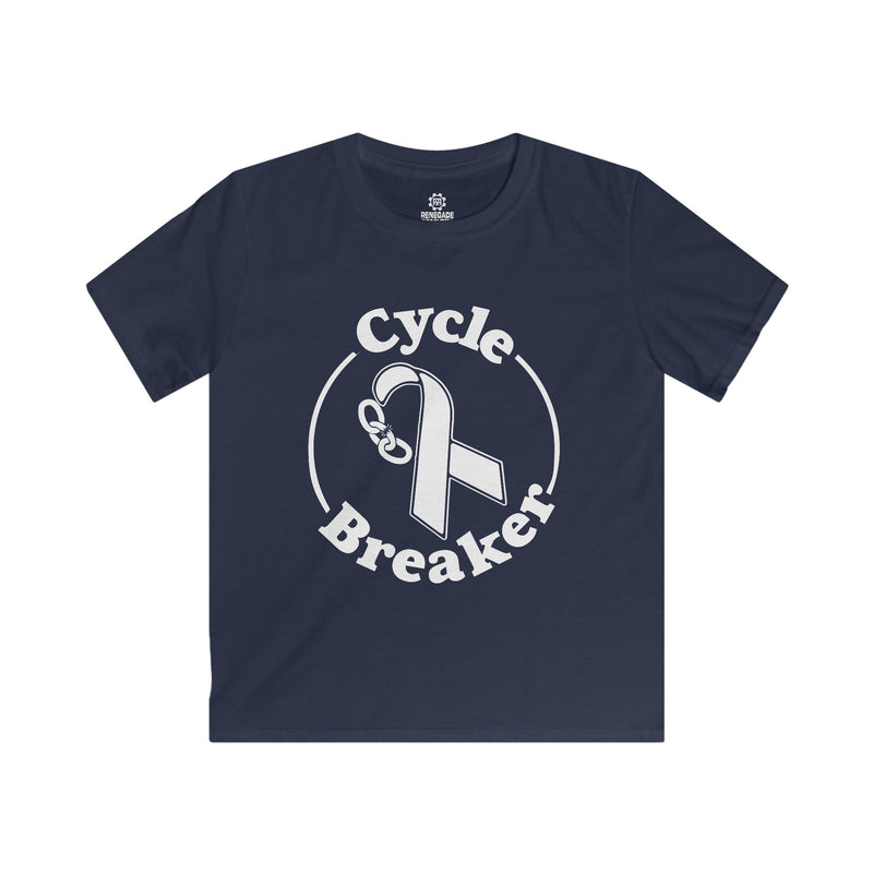 Load image into Gallery viewer, Navy blue t-shirt with 'Cycle Breaker' design on a white background
